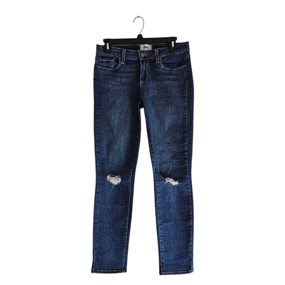 Paige Kylie Crop Blue Mid Rise Distressed Jeans 29 Preowned - Picture 1 of 8
